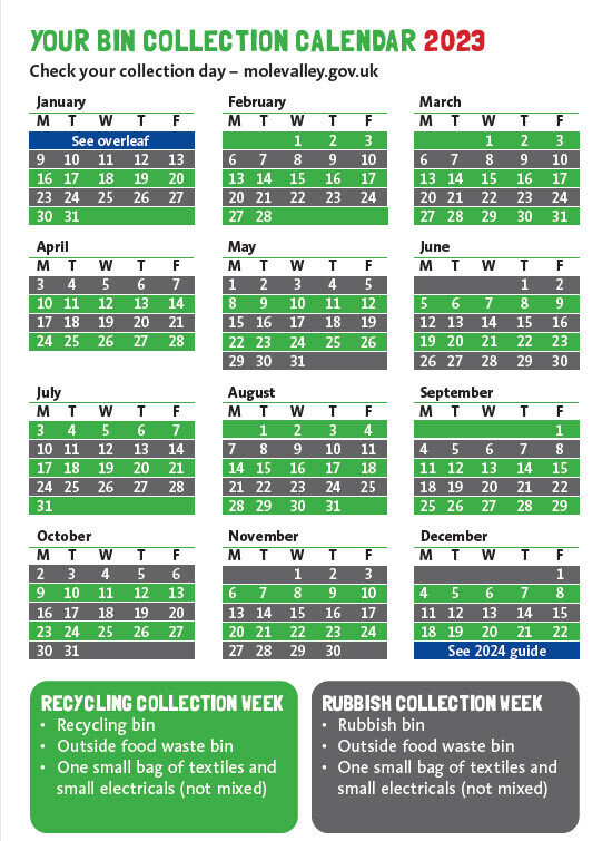 Bin Collection Schedule 2023 Ashtead Residents' Association