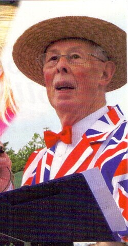 Michael Anderson in his flamboyant Union Flag jacket on Village Day, 2012.