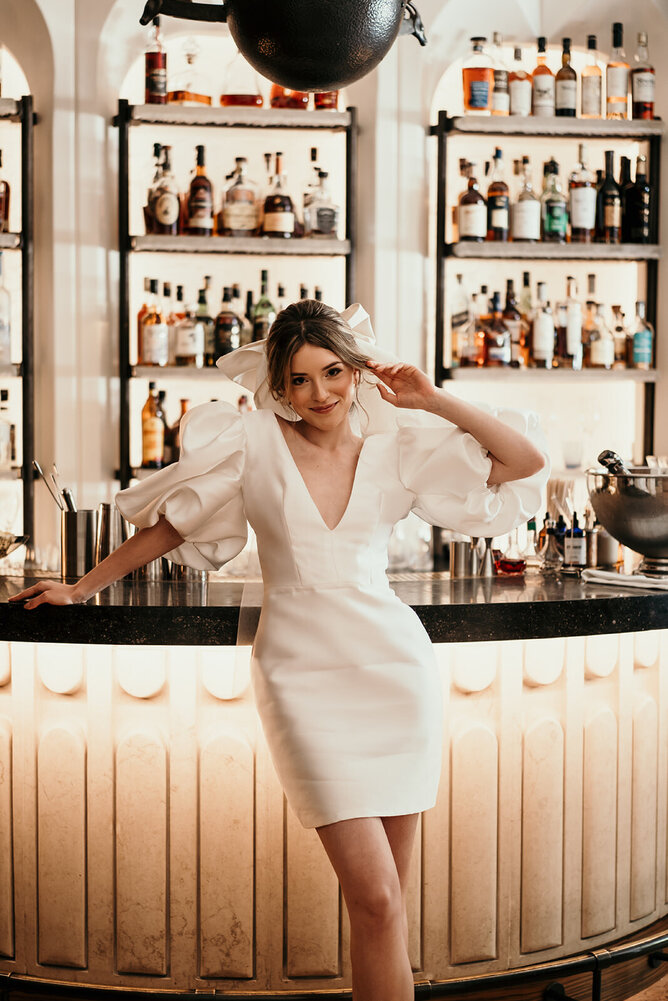 Short wedding dress by Kate Edmondson UK wedding dress designer, civil wedding dress, Short white wedding dress, Second wedding dress, Short bridal reception dress