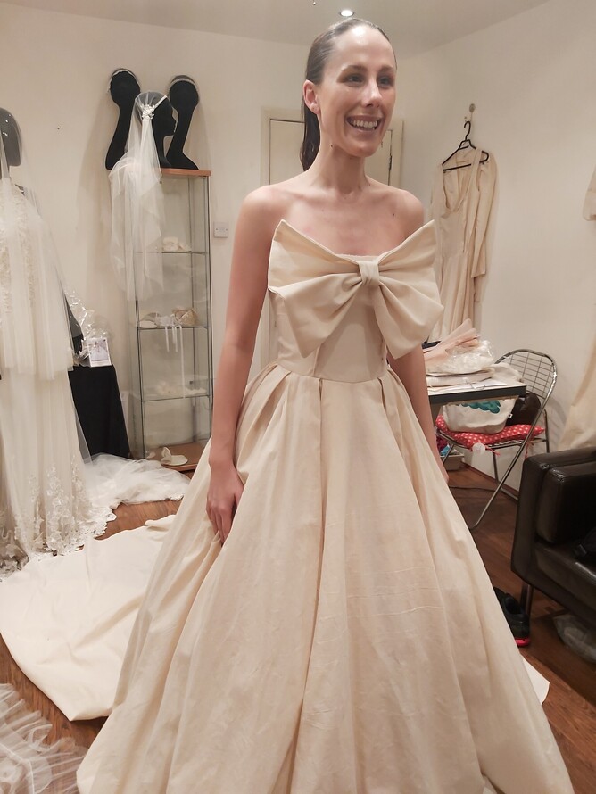 Our bride attending her wedding dress fitting, bespoke wedding dress, behind the scenes, wedding dress fitting, bespoke wedding dress design