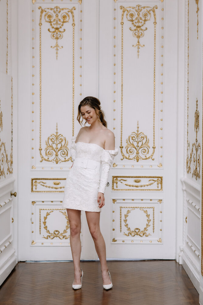 Short wedding dress by Kate Edmondson UK wedding dress designer, Short bridal dress, Bridal mini dress, Short white wedding dress