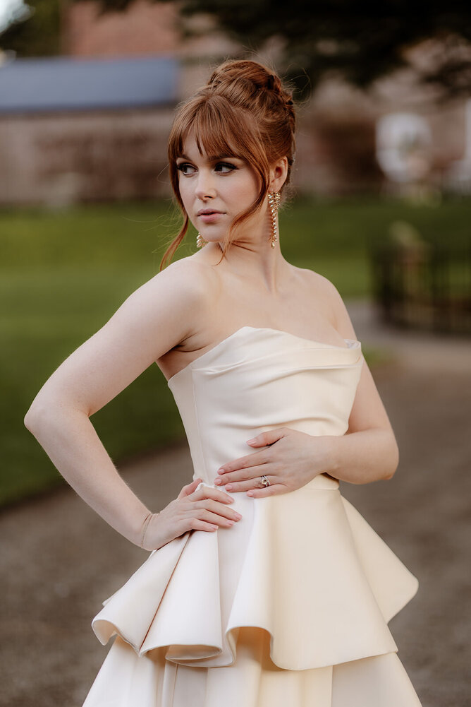 Bride wearing a bespoke Kate Edmondson wedding dress on her wedding day