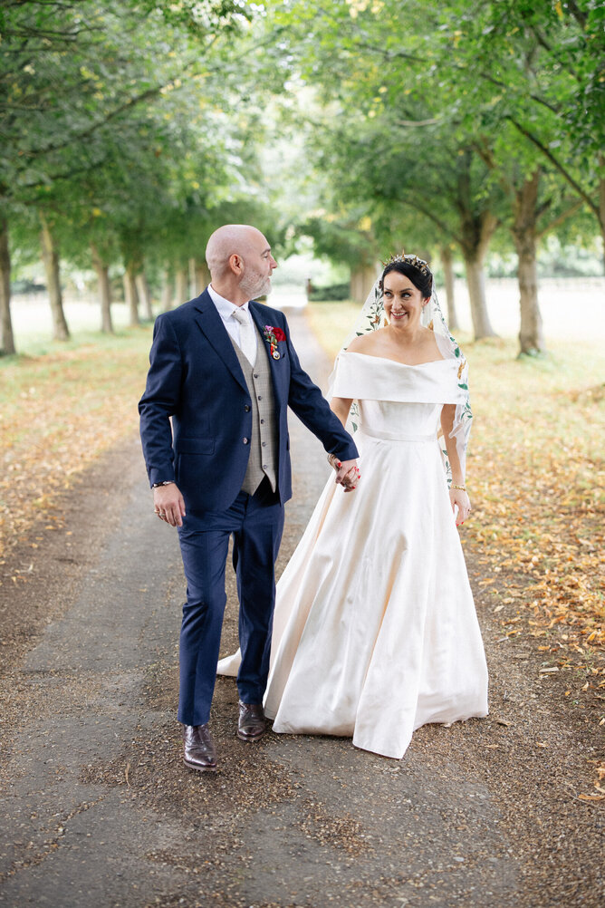 Real bride wearing Kate Edmondson Bridal, Wedding at Beaumont Hall St Albans, Blush Wedding dress, Bespoke Wedding dress near me, 