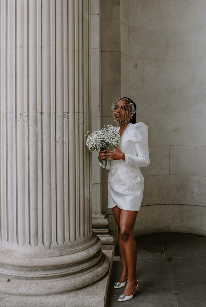 Real brides UK, UK bespoke bridal dress, London wedding dress designer, Wedding dress designer near me, Acton, West London, Civil wedding dress, Short wedding dress, Mini wedding dress, Custom wedding dress,