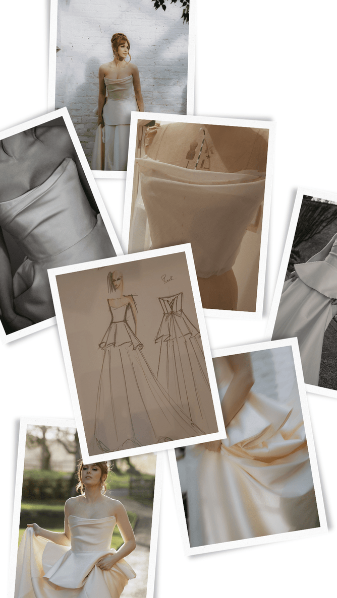 Luxurious silk and lace fabrics selected for a bespoke wedding dress
