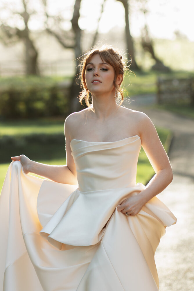 Simple Gold wedding dress by Kate Edmondson, Elegant strapless two piece wedding gown,