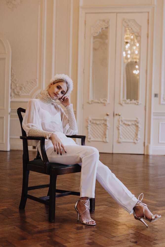 Bridal trousers and blouse, exclusive www.kateedmondsonbridal.co.uk