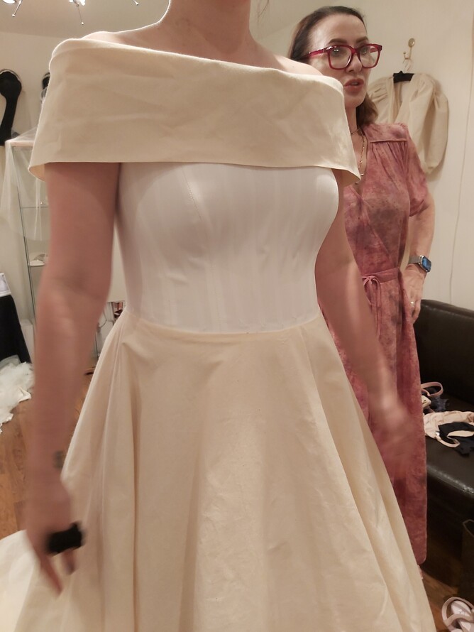 bespoke wedding dress fitting, inside our West London bridal atelier, bridal couture London, handcrafted bridal design, handcrafted bridal dress, bridal dress, bridal couture London