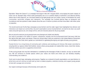 County Durham YouthPrint - Statement to recent events