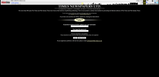 The Times newspaper website - as it appeared on December 30th 1996.