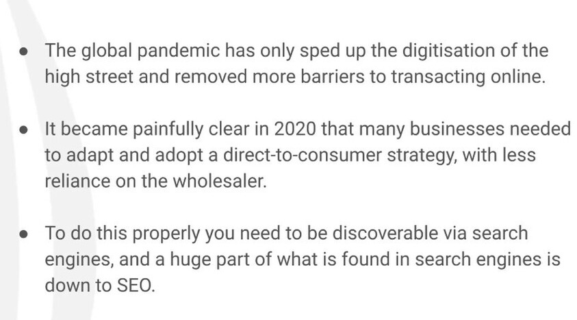 Text on SEO importance to D2C