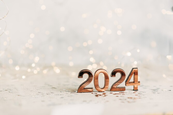 Image of 2024 numbers on glittery floor to celebrate the new year of 2024!