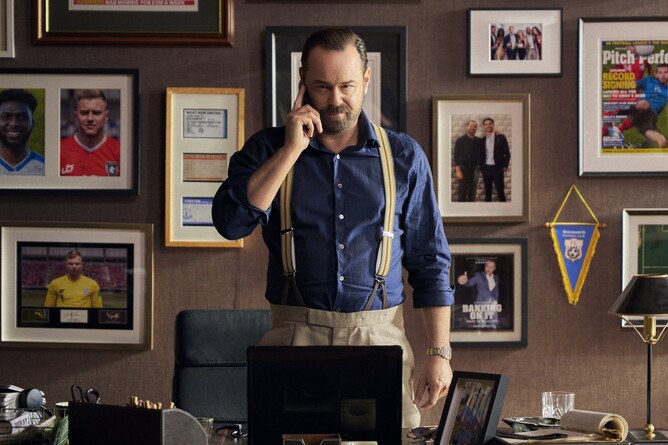 Danny Dyer as Jimmy Banks in 'THREE QUICK BREATHS' — a determined, old-school football agent captured in a gritty first-look still image.