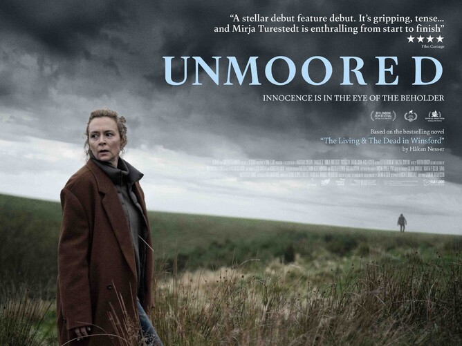 Mirja Turestedt stars in psychological Nordic noir 'UNMOORED', coming to UK cinemas 15 August 2025 – official poster with bleak moorland backdrop.