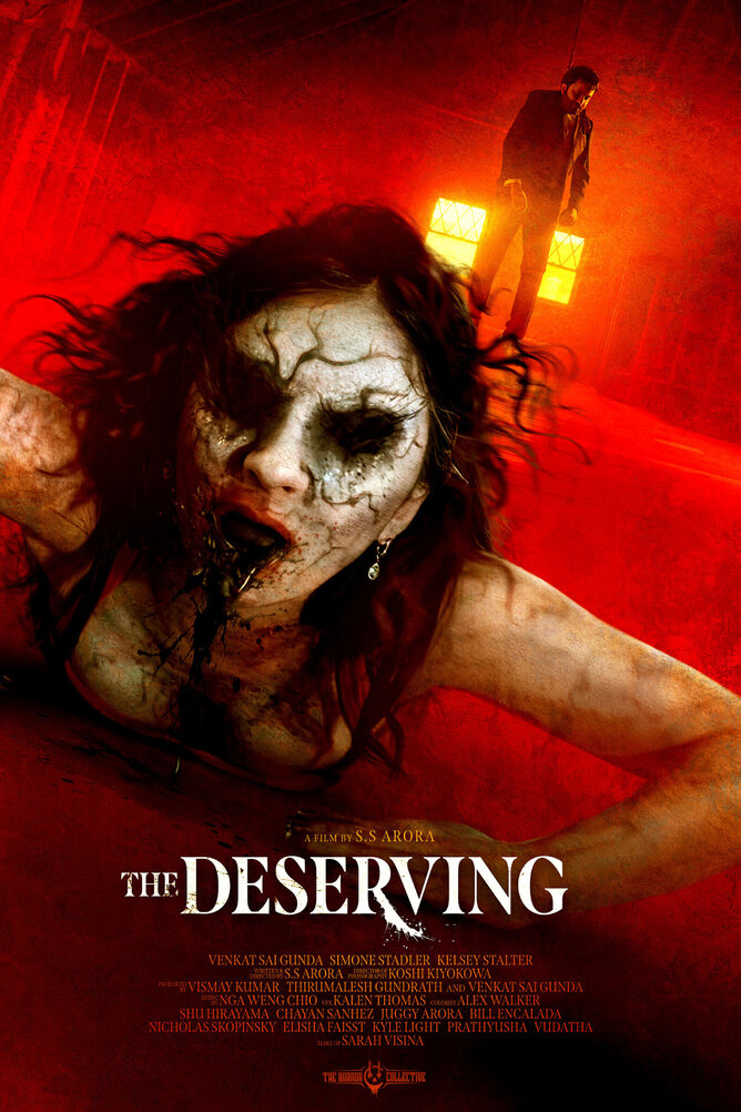 'THE DESERVING' 2024 Horror Film Poster – Featuring Venkat Sai Gunda as a mute serial killer, haunted by his victims.