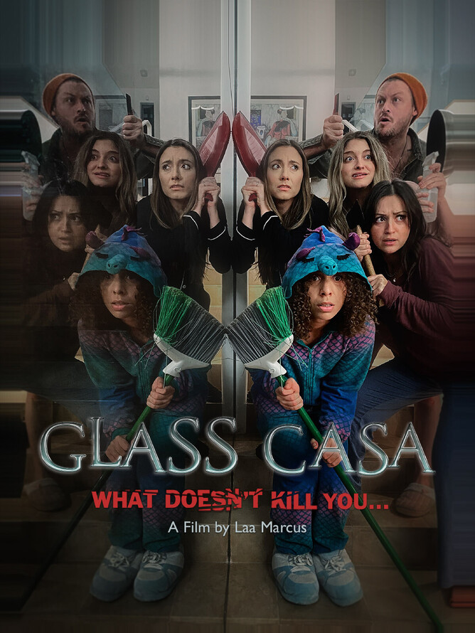 Poster for 'GLASS CASA' – A thriller following Jamie's bachelorette party that takes a dark turn, leading to deception, paranoia, and deadly secrets. Streaming on Amazon from December 17, 2024.