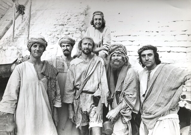 Life of Brian R-L Michael Palin, John Cleese, Graham Chapman, Eric Idle, Terry Gilliam, Terry Jones