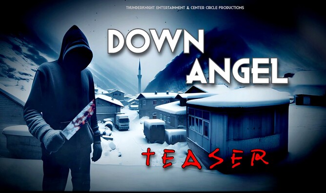 Poster for 'DOWN ANGEL' – A thriller/crime/horror film directed by Jimmy Drain, featuring a dark, suspenseful atmosphere and original score by Adrian Croom.