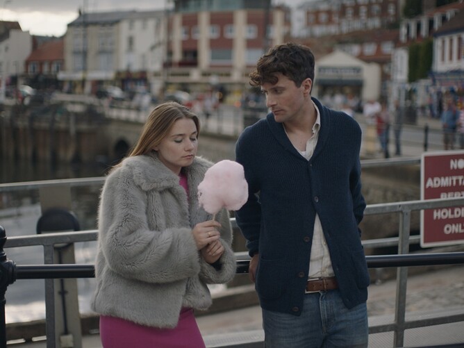 Jessica Barden and Edward Hogg candyfloss - Scarborough
