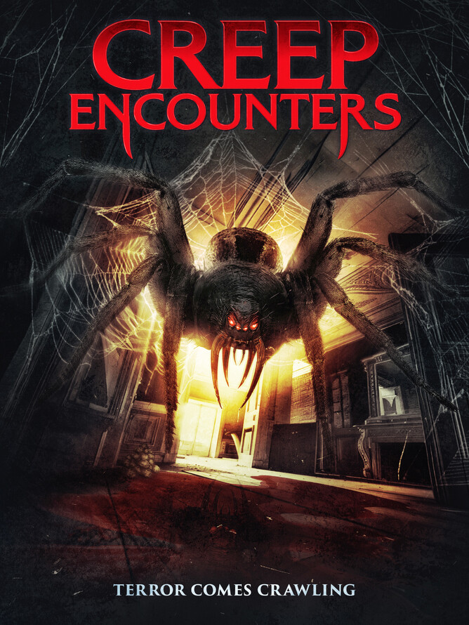 'CREEP ENCOUNTERS' movie poster featuring eerie, dark tones with alien silhouettes and high school setting in the background, highlighting a group of teachers ready to fight off an otherworldly threat.
