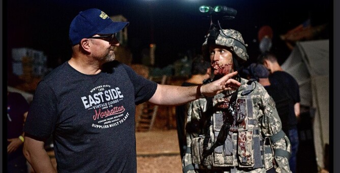 Neil Marshall on the set of THE LAIR