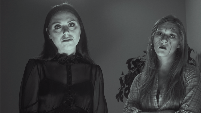 Natalie Walker and Sydney Vollmer in Adam Stovall's A Ghost Awaits