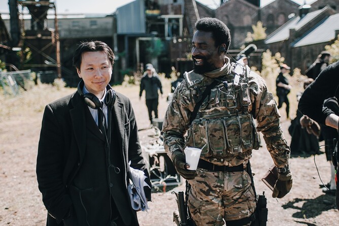 Chee Keong Cheung & Oris Erhuero on the set of REDCON-1