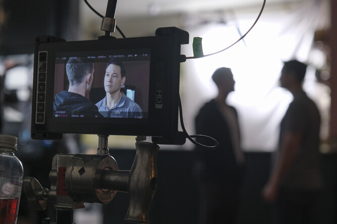 Mark Hampton filming a scene at Vanderlyle Restaurant (Isaac Laing)