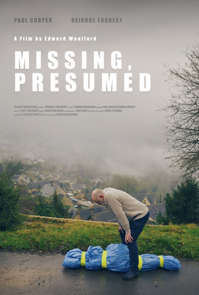 Official trailer image for 'MISSING, PRESUMED' featuring cast and director Edward Woolford, premiering at Gloucester Film Festival on November 24