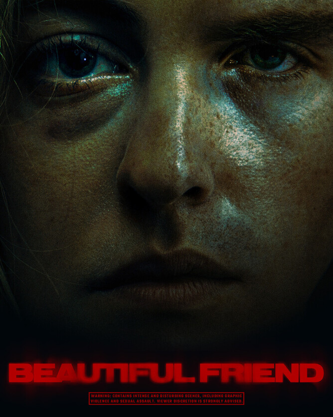 Official poster for BEAUTIFUL FRIEND, Truman Kewley’s chilling incel horror debut, premiering on Amazon Prime October 31, 2024. Featuring eerie imagery and unsettling tones that reflect the film’s intense psychological themes.