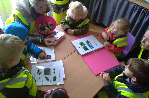 Before we went out to explore our wonderful coast line, The Children had to put on their thinking caps as we were in search of items on our journey down to the beach. Litter! I'm pleased to say there was no litter to be collected. We counted red cars, we searched for yellow flowers & we found the post box and posted letters! Lovely speech and language was observed, great counting skills too!  6 children get taken to the beach with three staff members - All children must wear reins and high vis jackets