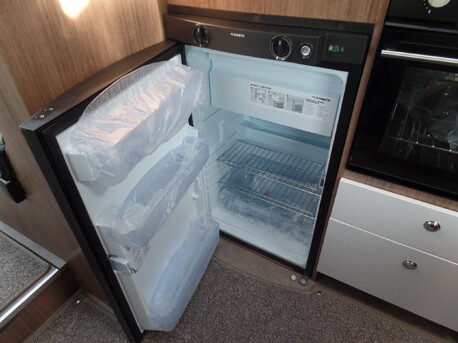 large fridge, with freezer, runs on gas, electric, or leisure battery