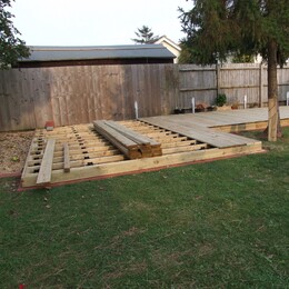Still more decking boards to attach to the joist frame.