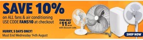 Save 10% on all Fans and AC units at Screwfix