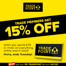 Tradepoint Offer - Spend &pound;75 and receive an additional 15% discount.