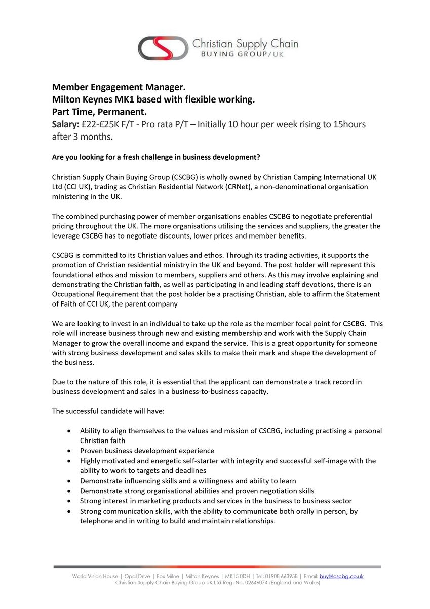 Christian Supply Chain Buying Group are recruiting Christian Supply