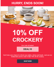 Don&#039;t miss out! 10% off crockery ends SUNDAY!