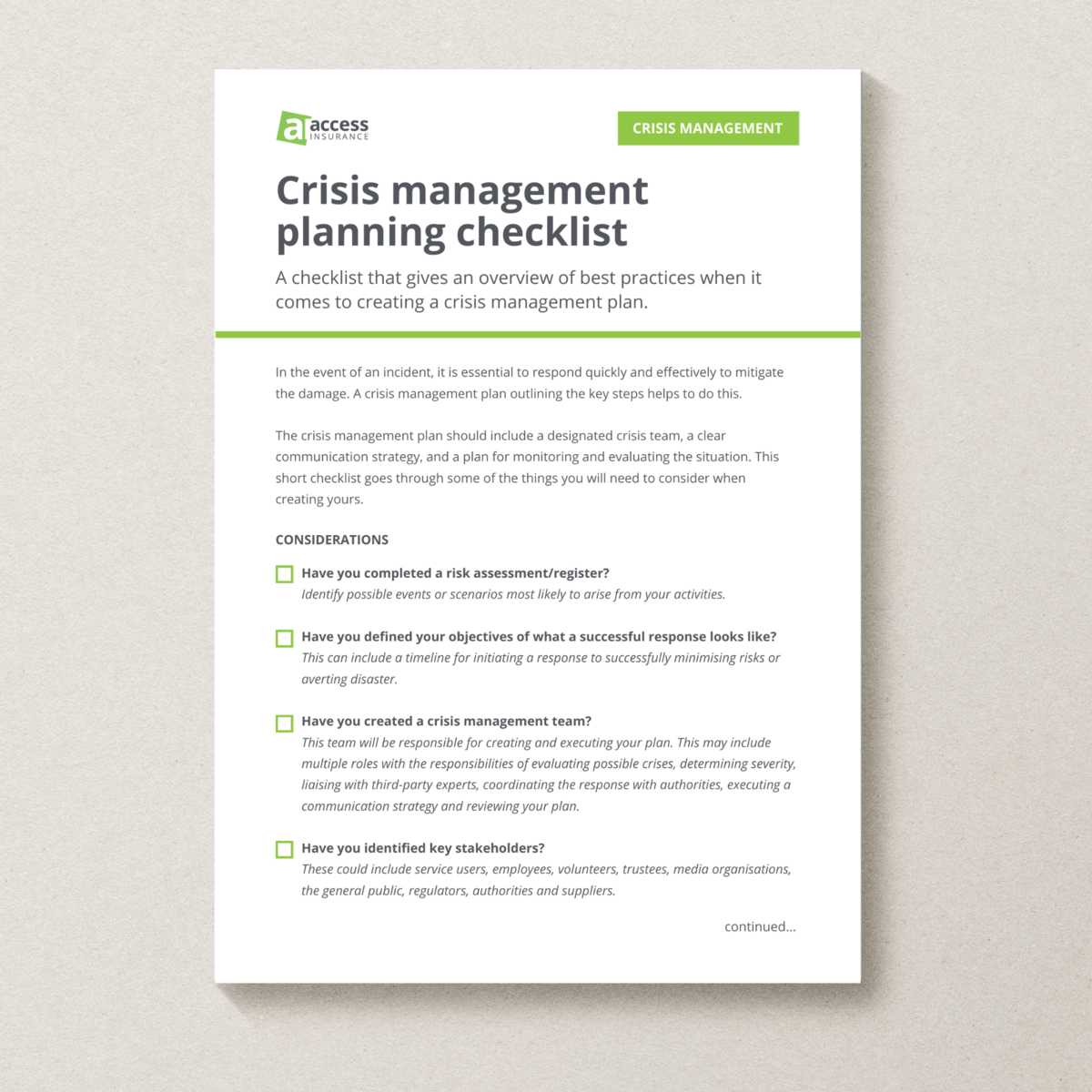 Crisis management planning checklist | Christian Supply Chain Buying Group