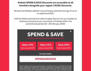 Save up to an additional 20% on top of yiour existing CSC Buying Group discount with Nisbets -  Offer ends 23:59hrs on 26th February 2024