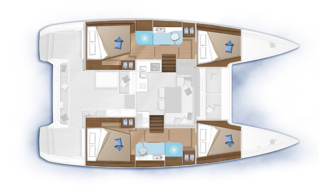 4-cabins / 2 bathrooms layout