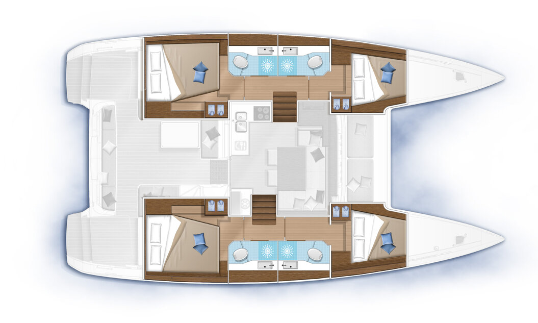 4-cabins / 4 bathrooms layout