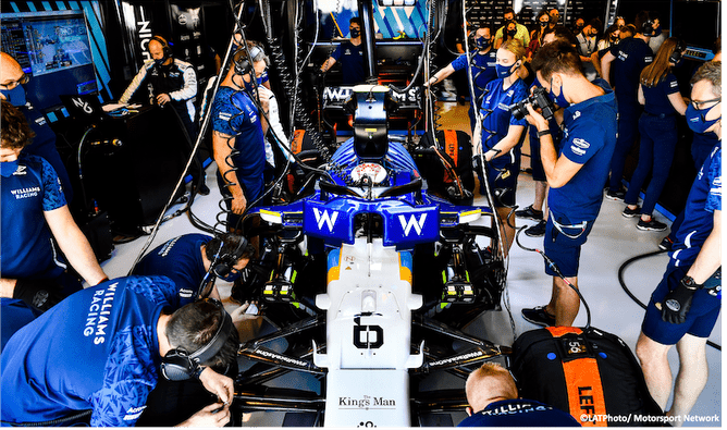 Williams F1 garage during friday practice session