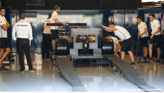 Mercedes at the FIA weighbridge