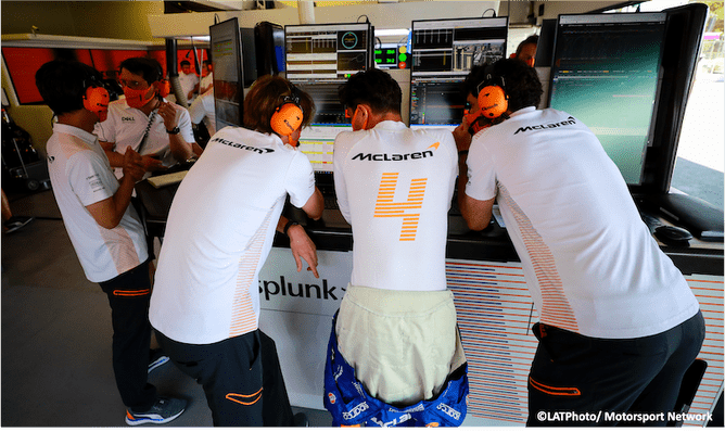 McLaren F1 engineering workstation in the garage