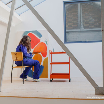 Featured in this photo is the 'Skyline' studio; bright, spacious, high ceiling with skylights. Sizes range from 300 - 520 sqft.