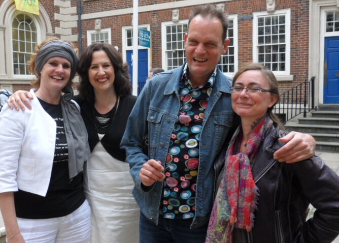 Niet Normaal's curator, Ine Gevers with Jane, comedian, VIncent Bijlo and his wife, Marisa